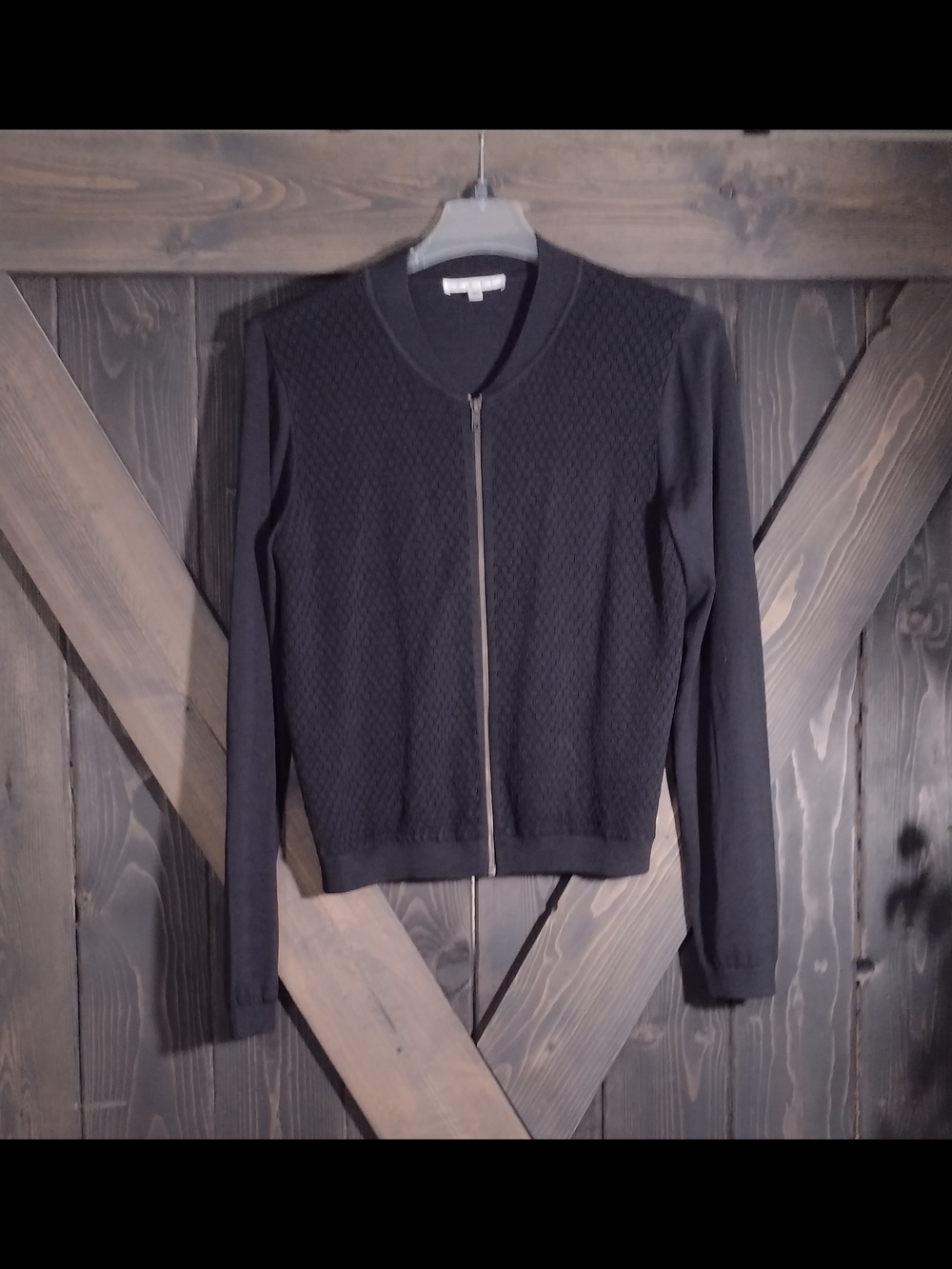 CAbi Black Textured Zip-Front Top Size Large